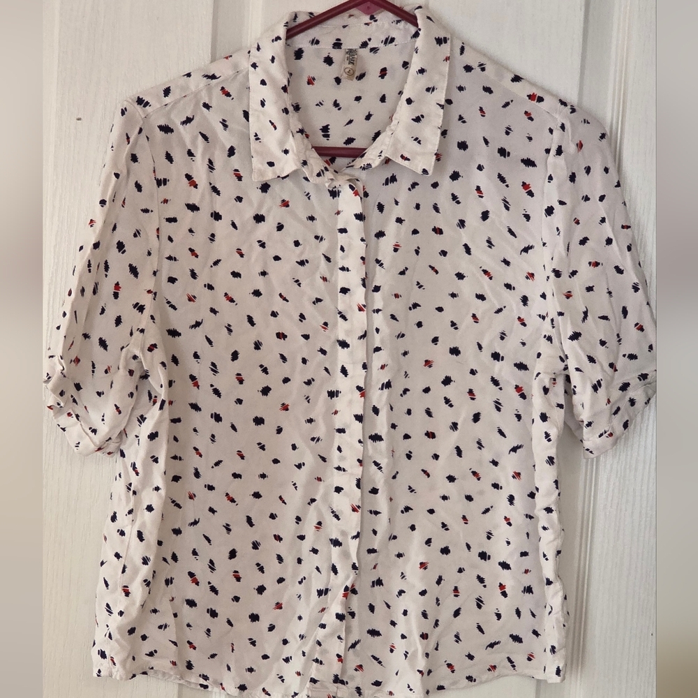 Bare  Denim Button Up Top. White Red And Blue Sz L